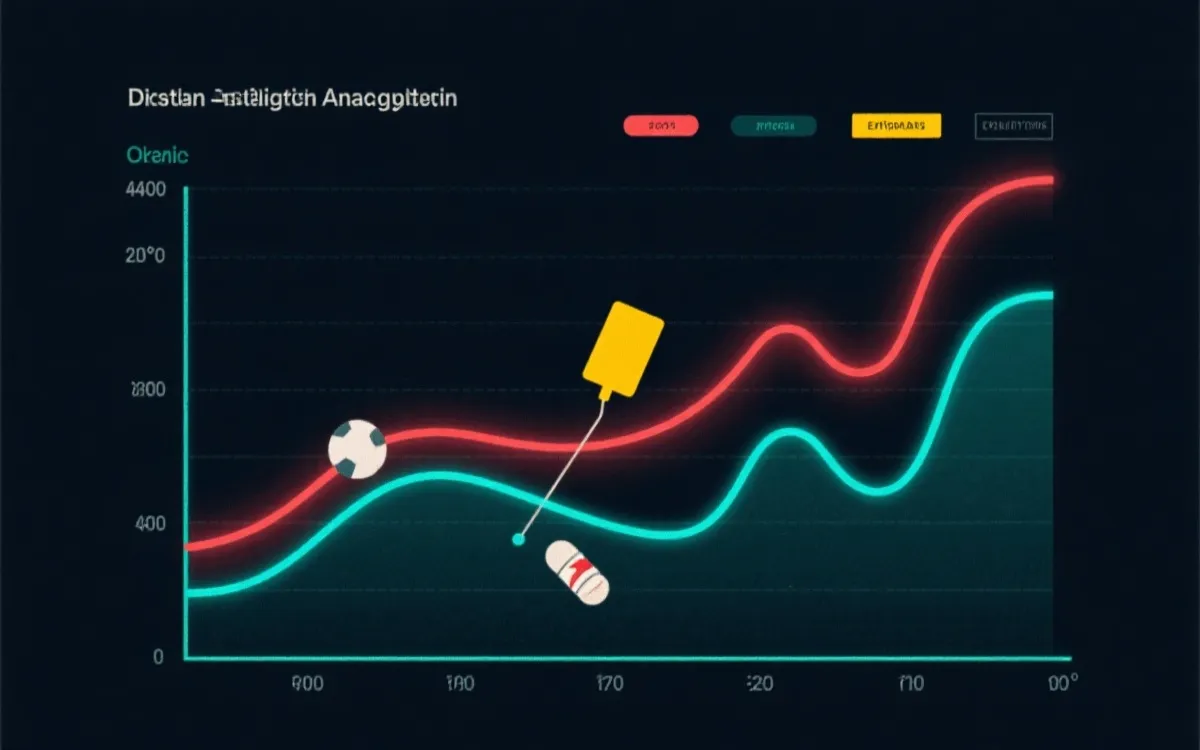 数据可视化风格的墨西哥城比赛趋势图：气温曲线、黄牌与伤病事件随时间变化